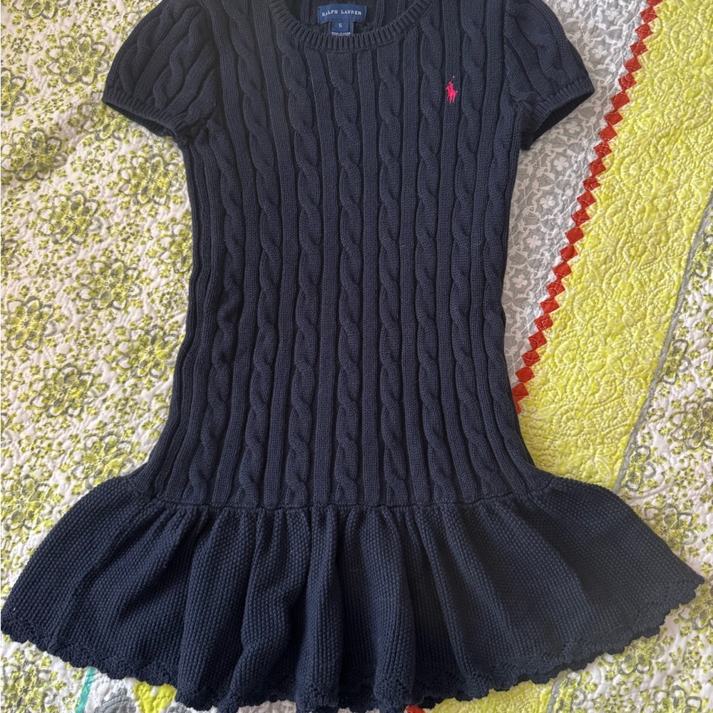 Ralph Lauren Navy Blue Cable Knit Kids Dress - Picture 1 of 3